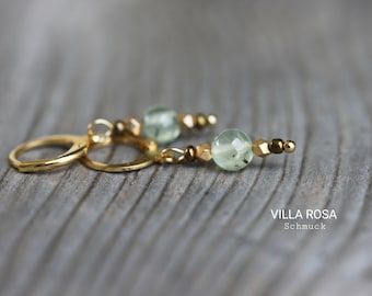 PREHNITE gemstone earrings stainless steel golden delicate green