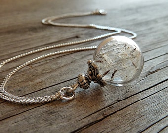 Dandelion necklace 925 Sterling silver lucky charm dandelion necklace glass ball jewelry flower jewelry dandelion dandelion jewelry lucky