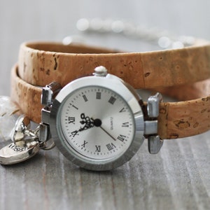 Paardebloem horloge wrap armband horloge dameshorloge zilveren paardenbloem horloge bloem sieraden geluksbrenger cadeau wrap horloge kurk band paardebloem afbeelding 1