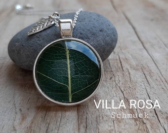 Necklace with real green leaf, handmade, personalized, silver-plated chain, natural jewelry, leaf pendant, silver chain, forest, fairy, botanical