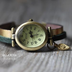 Wrap watch ladies watch bronze leather strap gold dark green wristwatch antique vintage watch vintage watch ladies wristwatch avant-garde