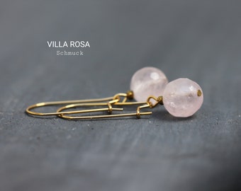 Rose quartz pearl earrings made of stainless steel golden hypoallergenic women's earrings rose birthday gift unique