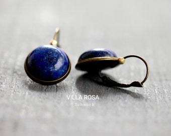 Antique Bronze Earrings Lapis Lazuli Gemstone Earrings Women's Earrings Earrings Blue Sea Ocean Natural Stone