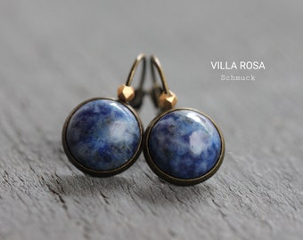 Antique Bronze Earrings Lapis Lazuli Gemstone Earrings Women's Earrings Earrings Blue Sea Ocean Natural Stone