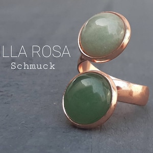 Double ring rose gold aventurine green gemstone ring rose gold jewelry gold jewelry ladies ring statement ring