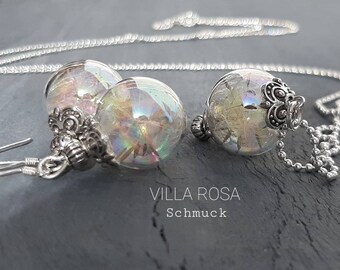 Pusteblumenschmuck Antik Silber Glaskugeln regenbogen farben Glaskugelschmuck Pusteblume Glücksbringer wünscht dir was dandeliln wish