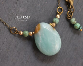 Necklace short amazonite drops antique bronze boho style gemstone necklace gemstone jewelry turquoise
