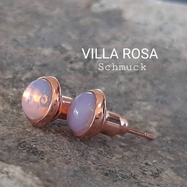 Rosegold mit Mondstein Ohrstecker earstuds rosegold 6mm aus Edelstahl zarter kleiner Ohrring Edelsteinschmuck Damenohrringe Geschenk