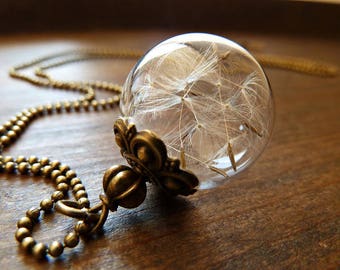 Dandelion necklace bronze glas ball necklace lady