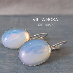 Earrings silver with iridescent moonstone silver boho jewelry cabochon jewelry silver earrings gemstone earrings