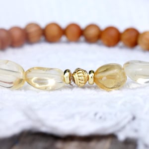 Citrin Armband Thujaholz Edelstein Diffuser Boho Yoga Naturstein Gold Edelstahl Stretch handgemacht Geschenk Damen