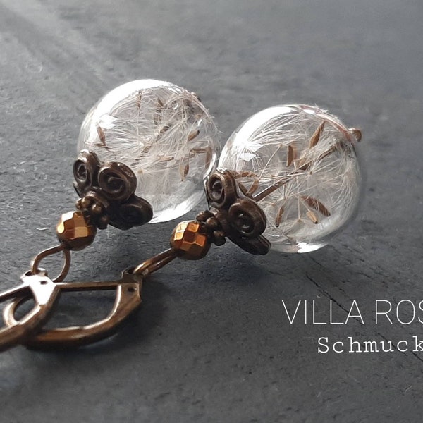 Pusteblumenohrringe Bronze echten Pusteblumen dandelion earrings Hochzeitsschmuck Brautschmuck Vintagehochzeit vintage earrings cottagecore