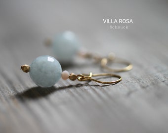 UNIQUE Beryl gemstone earrings golden hanging earrings light blue with ear hooks made of stainless steel hypoallergenic ocean light blue day dream