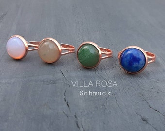 Kleine EDELSTEIN Fingerringe 2 Stück Messing rosegold Edelsteinschmuck Rosegoldschmuck  Aventurin Lapislazuli Mondstein