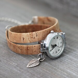 Paardebloem horloge wrap armband horloge dameshorloge zilveren paardenbloem horloge bloem sieraden geluksbrenger cadeau wrap horloge kurk band paardebloem afbeelding 2