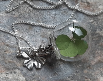 Clover leaf necklace ball clover leaf lucky charm four- clover leaf necklace Lucky charm glass ball jewelry glass ball jewelry luck