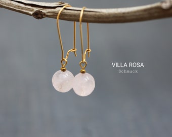 Rose quartz gemstone earring women's earring stainless steel golden pink gold jewelry pearl earrings