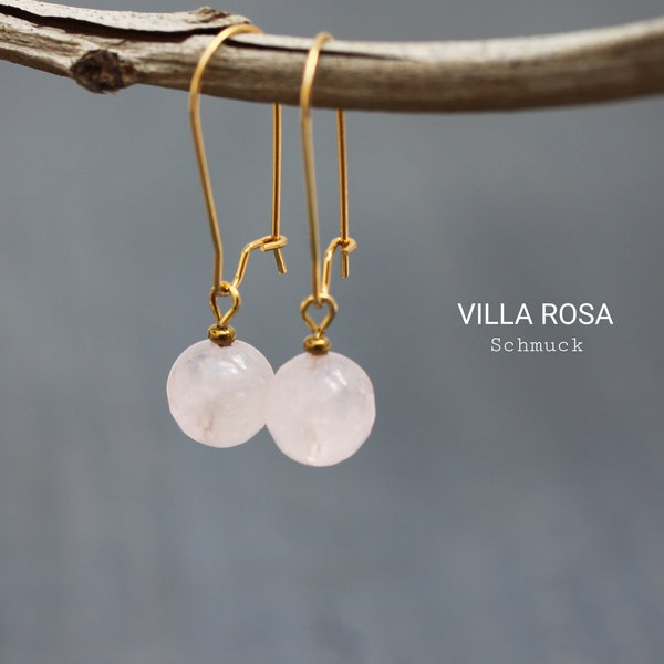 Rose quartz gemstone earring women's earring stainless steel golden pink gold jewelry pearl earrings