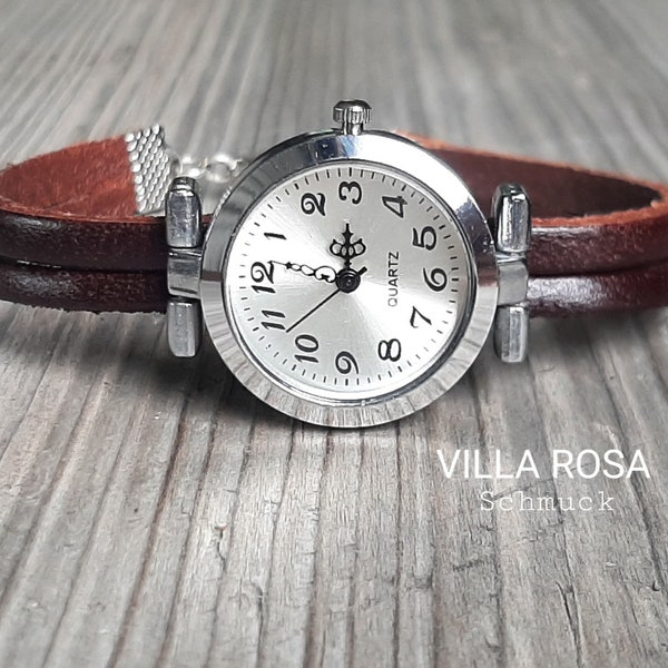 Armbanduhr Leder Damenuhr Silber braun minimalistisch schlicht