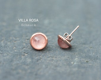 Rosegol stainless steel stud earrings with cherry quartz gemstone rose gold jewelry natural stone gemstone