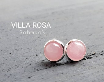 Stud earrings silver rose quartz gemstone earrings earstud gemstone cabochon jewelry women's earrings