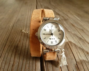 Montre Wrap liège bracelet de montre naturel montre femme argent