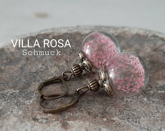 Flor real PINK flor de eneldo prensado pendientes de flores de bronce preservado vintage look romántico pendientes de mujer pendientes bola de cristal joyería