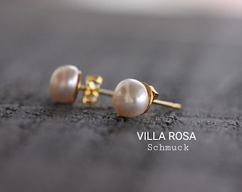 Natural Keshi freshwater pearls cream golden stud earrings pearl earrings freshwater pearls