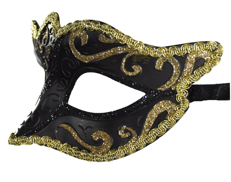 V Glitter BlackGold Masquerade Mask