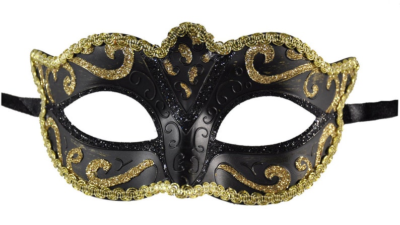 V Glitter BlackGold Masquerade Mask