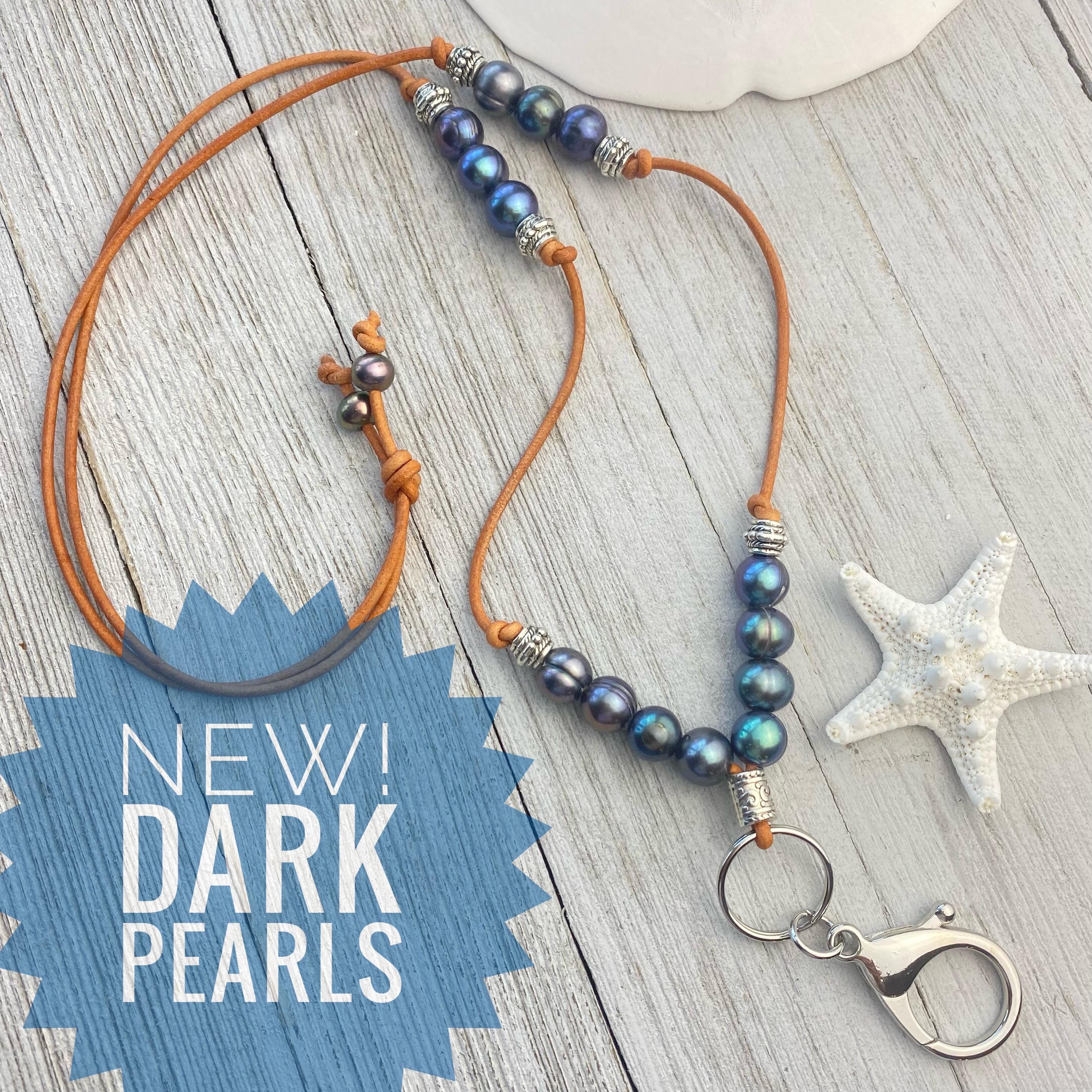 Freshwater Pearl Lanyard For Women - ID Badge Holder, Teacher Lanyard, Eyeglass Chain - Dark Gray Black - View #9