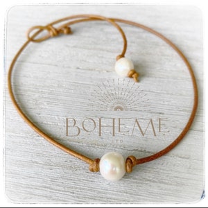 Single Pearl on Leather Cord Necklace, Bohemian Style Casual Jewelry, Gift for Teenage Girl or Boy, Women and Men Unisex Pearl Necklace