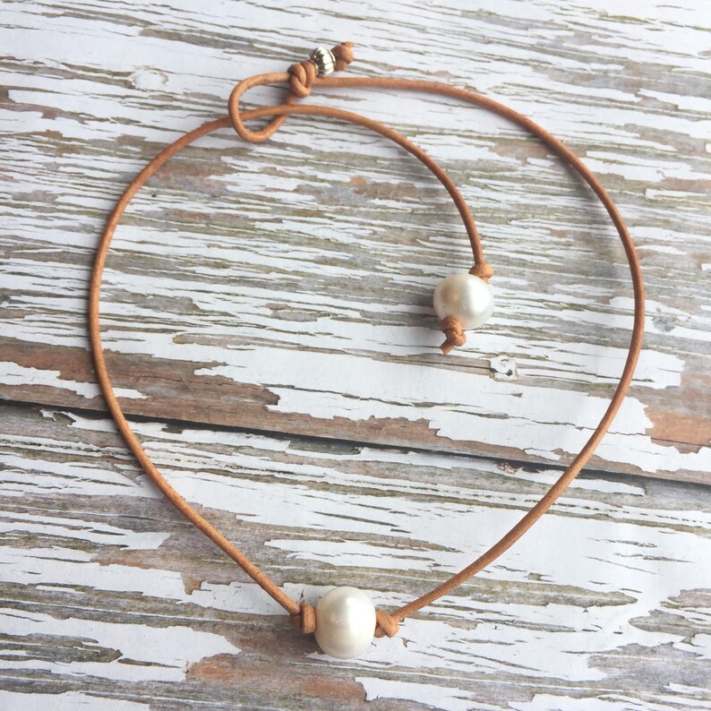 Surfer Choker Necklace Single Pearl Choker Necklace on Tan Etsy