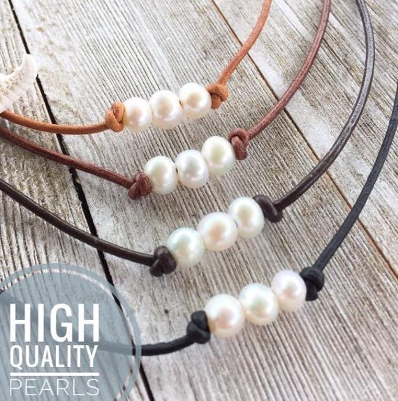 ★PEARLY MORE★ Three Line Leather Choker Necklace T3-Choker Limited Edition Handcrafted Choker Pearl Spike