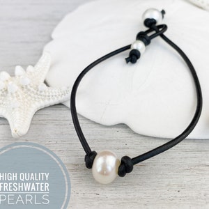 Single Pearl Leather Bracelet, Boho Friendship Jewelry