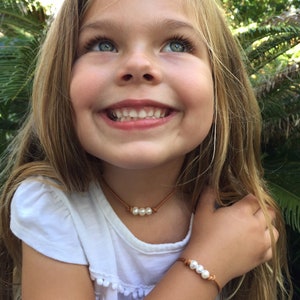 Little Girl Necklace, Petite Real Pearls on Leather, Kids Jewelry, Cute Birthday Gift for Little Girl Daughter or Granddaughter, Many Colors