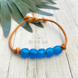 Sea Glass Bracelet: Leather & Pearl, Beach Jewelry