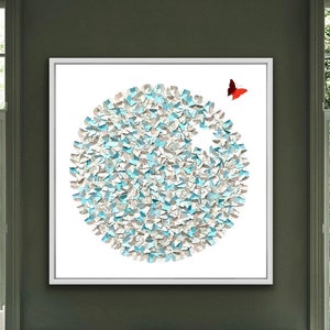 3D Circle Paper Butterflies Shadow Box - 3D WALL ART
