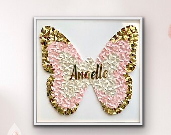Personalized Paper Butterfly Wall Art: Pink & Gold Nursery Decor