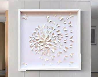3D Paper Butterfly Wall Art: White on White Collage