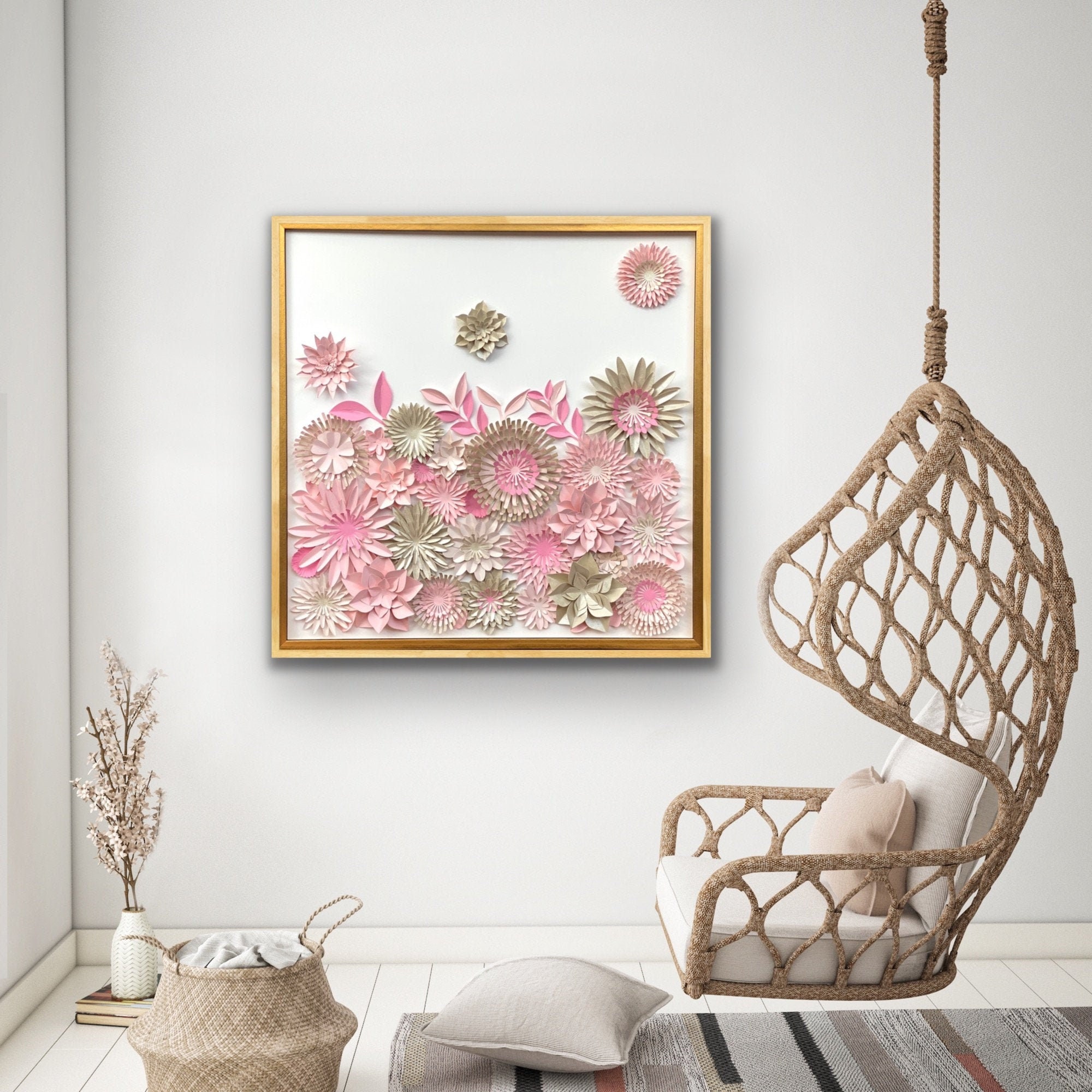 large 30 inch - Pink Beige Flowers Collage 3D Modern Wall ... on Large Wall Sconces 30 Inches And More id=62021