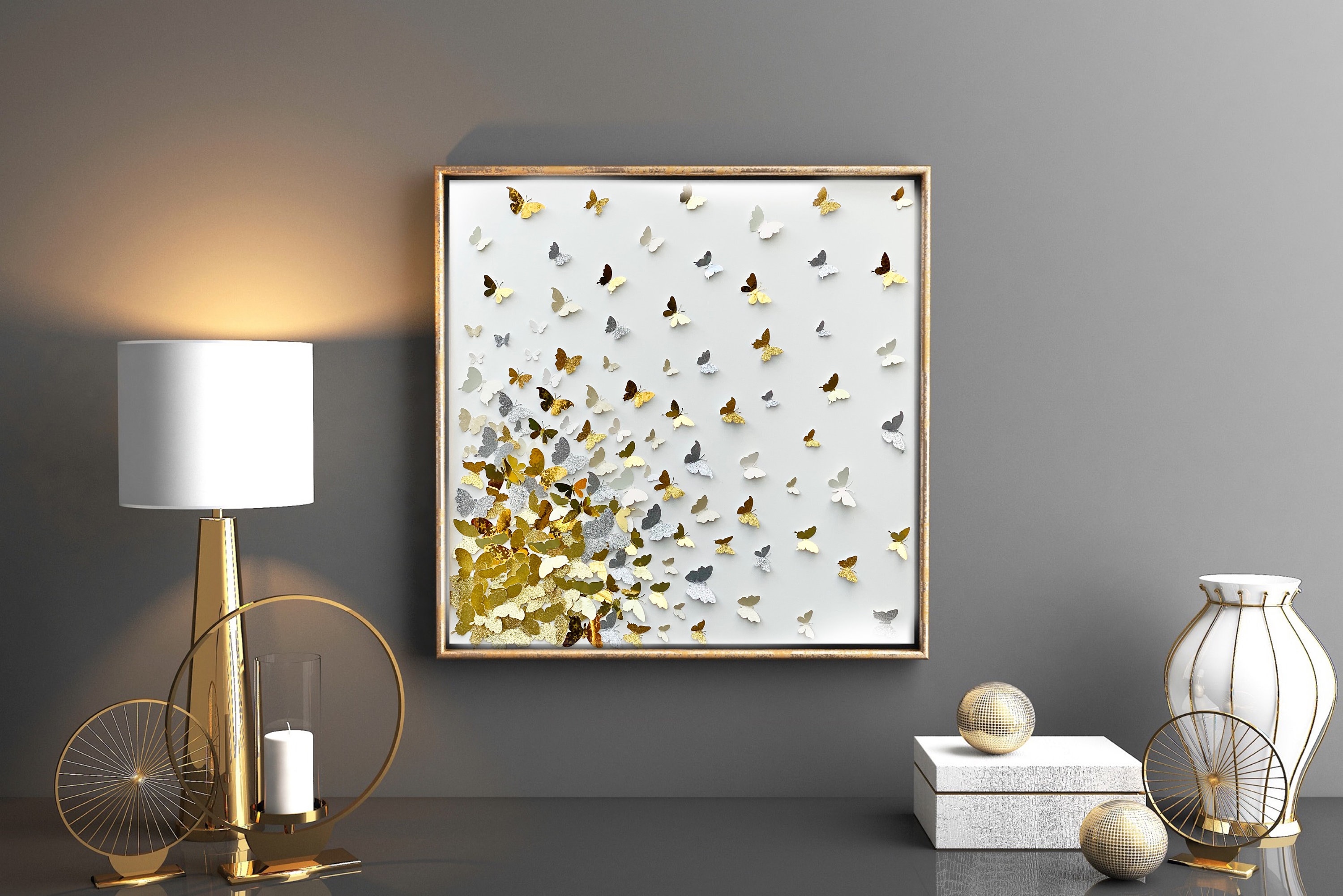 3D Gold Paper Butterfly Wall Art: Handmade Home Decor - Etsy
