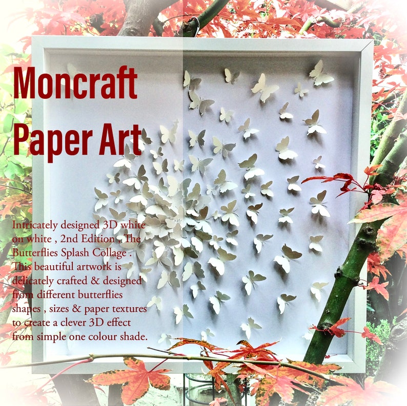 3D Paper Butterfly Wall Art: White on White Collage - Etsy