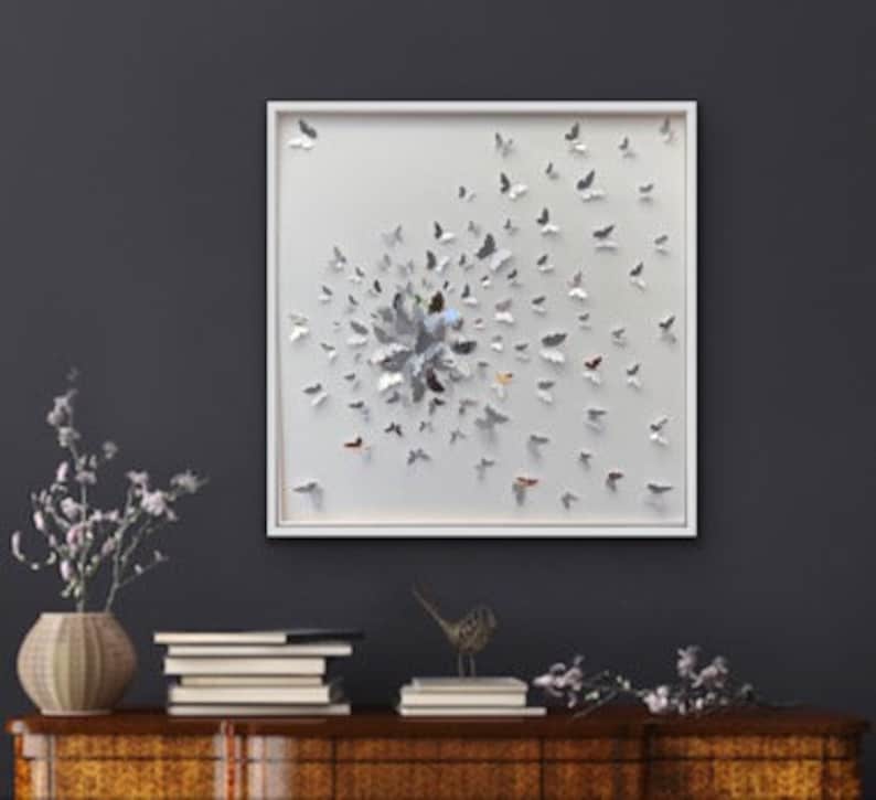 Butterflies Splash Silver Butterflies Wall Art Decor Etsy
