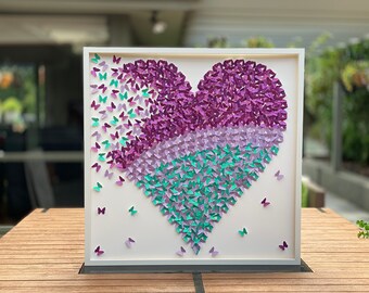 3D Paars en Aqua Glitter Papier Vlinders Hart