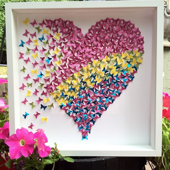 3d Paper Butterflies Wall Art 3d Paper Art Pink Yellow Etsy