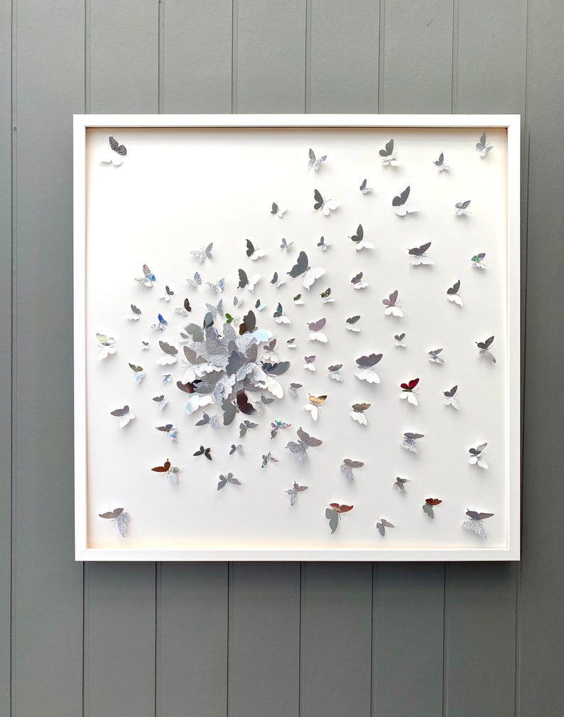 Butterflies Splash Silver Butterflies Wall Art Decor Etsy
