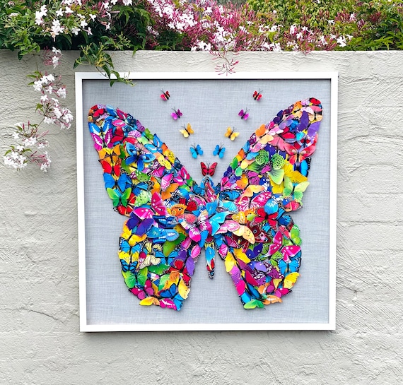 3D Butterfly Wall Art: Multicolored Shadow Box Decor (30 inch)