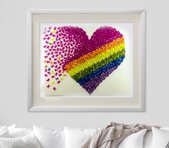 3d Butterfly Heart Rainbow Heart Butterfly Heart Wall Art Paper