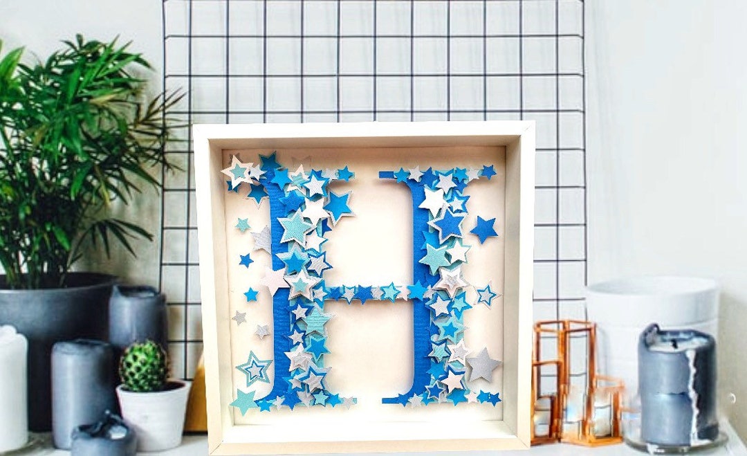 Nursery Name Initial Letter H Wall Decor Monogram Star Etsy